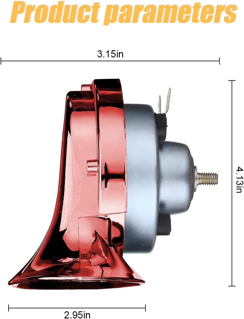Moly Magnolia 300DB Super Loud Train Horn, 2PCS Car Air Electric Snail Double Horn, 12V Waterproof Air Horns Replacement Kit, Auto Accessories Universal for Motorcycle, Truck, Bike, Boat (Wine Red) - Gray image number 7