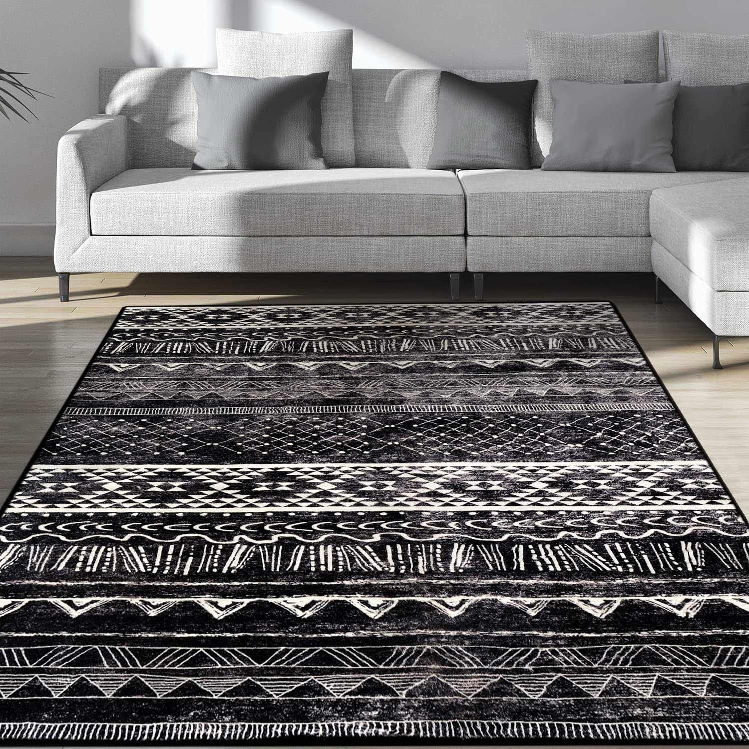 Tinyboy-Hbq Area Rug Living Room Rugs Bedroom Carpet Rug Luxury Imitation Cashmere Rug Modern Decorative Rugs for Living Room Floor Mats (Black/White) (160 * 200Cm(5.3 * 6.6Ft)) image number 5