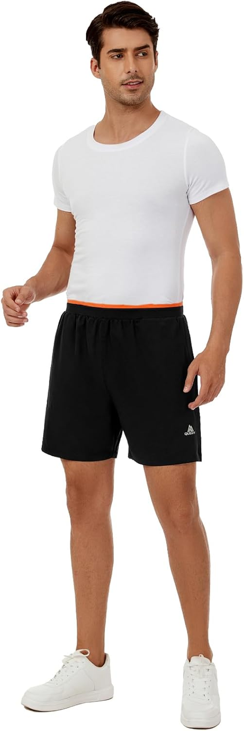 Queday Mens 2 in 1 Black Running Shorts with Liner 5 Inch Quick Dry Gym Athletic Workout Shorts with 2 Side Pockets Hidden Pocket Inner Pocket image number 1