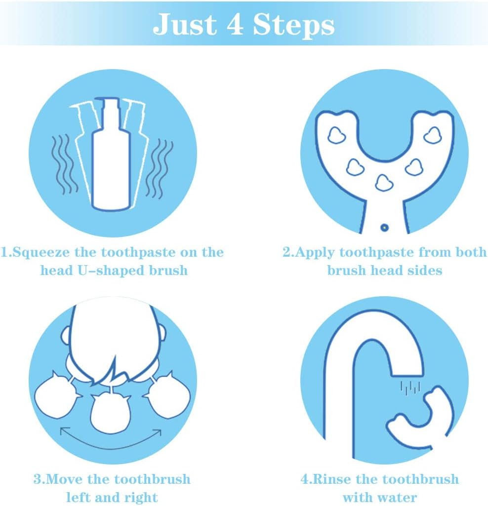 4 Packs Kids U Shaped Toothbrush Whole Mouth with Silicone Bristles Massage Childrens Tooth Brush, 360&deg; All-Round Oral Cleaning, U-Shaped Training Toothbrushes for Kids (6-12 Years Old) image number 2