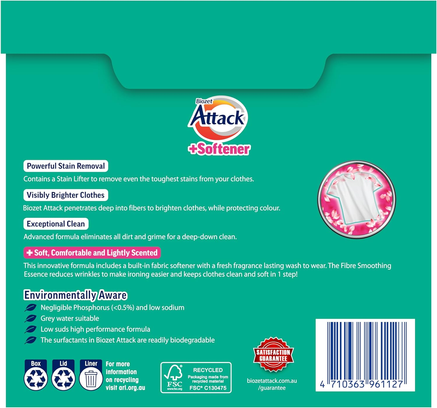 Biozet Attack plus Softener Powder Detergent, 2 Kilograms image number 3