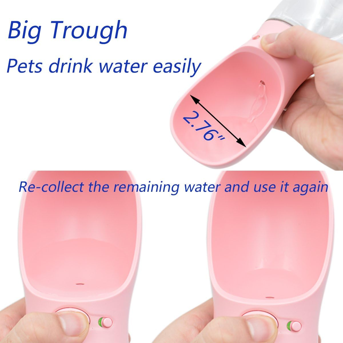 Portable Dog Water Bottle for Walking,2.76" Big Trough 12OZ Leak Proof Pet Water Bottle for Small Cat Puppy, Antibacterial Safe and Durable Non BPA Travel Dog Drinking Water Bottle for Hiking - Pink image number 1