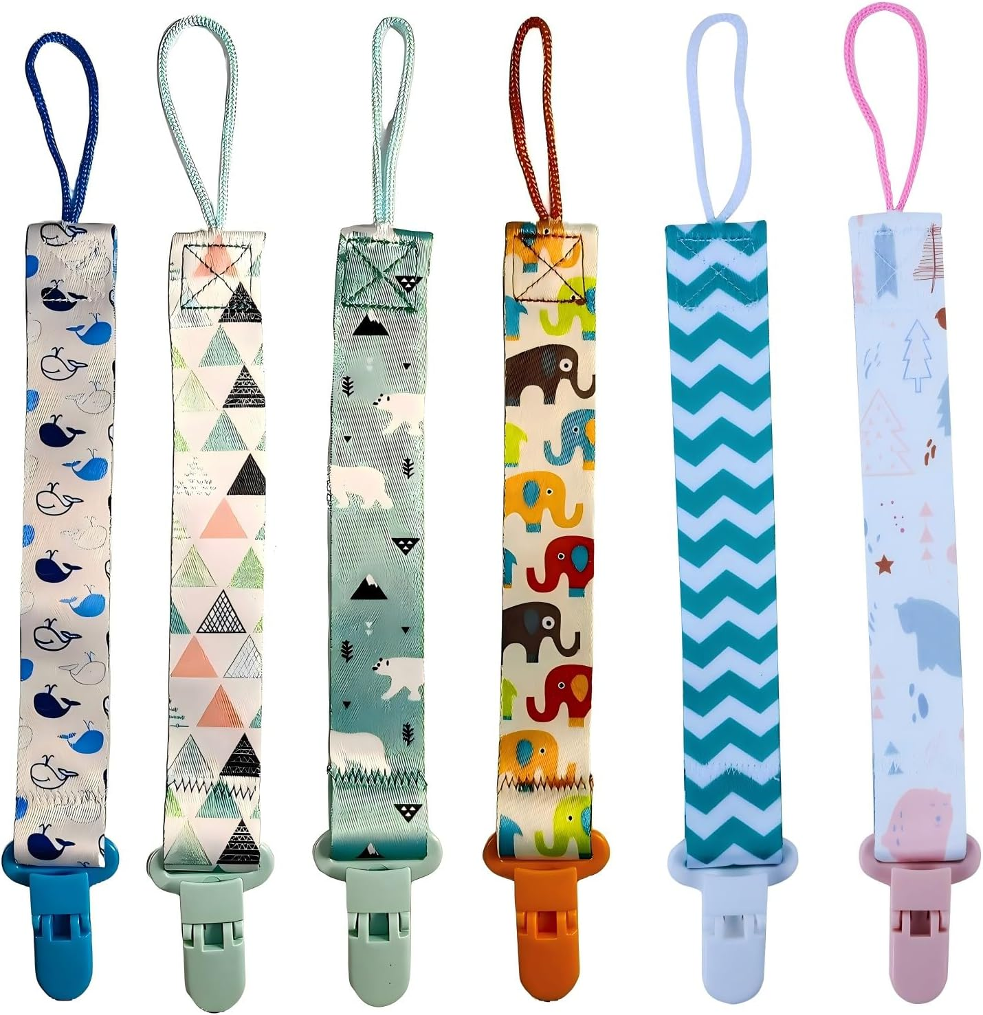 Baby Dummy Clip, 6 Pack Dummies Strap Clips, Newborn Dummy Chain, Pacifier Clip Holder Straps with 6 Silicone Adapter, Soother Chains Clips Fit All, Soothers, Teething Toys, Unisex Baby Essentials