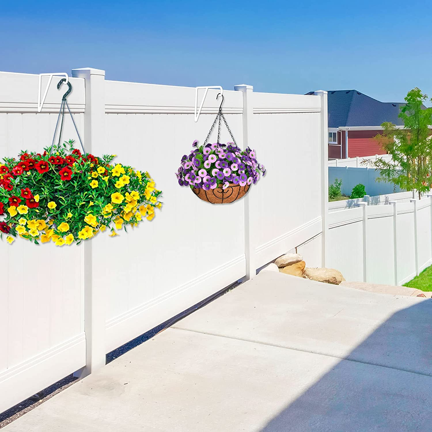 Zacool Vinyl Fence Hooks-2 Pack 5 X 10 Inches over Fence Hooks Heavy Duty White Powder Coated Steel Fence Hooks for Hanging Plants Bird Feeders,Lights,Hanging Basket,Pool Tools image number 2