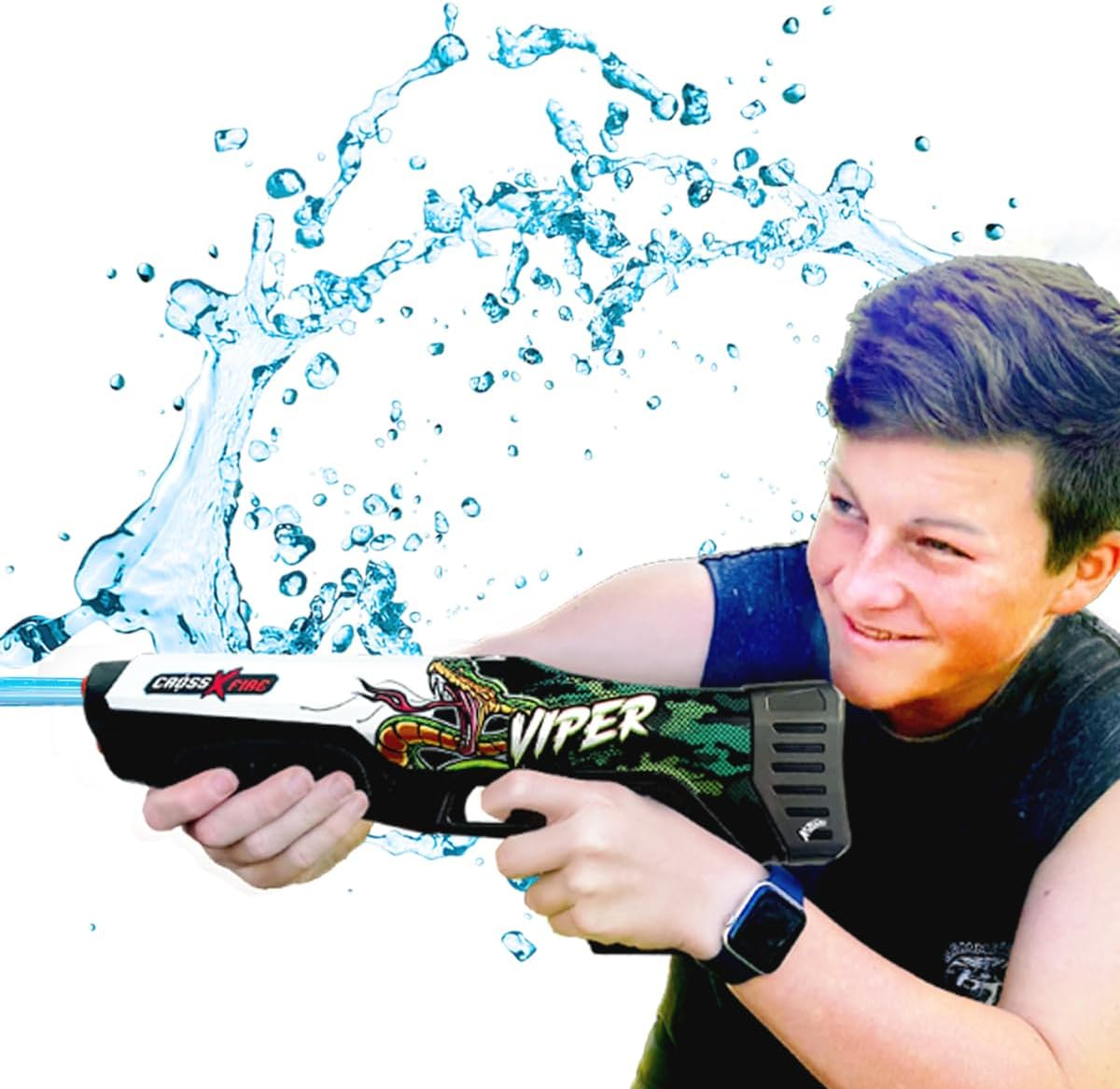 Kazaang Crossxfire Aquaz Viper - Electric Water Gun with 10M Range and Rechargable Battery - 6000 Water Bullets per Charge - 23S Quick Auto-Reload - Includes Goggles and Charger - Suitable for 8+ image number 6