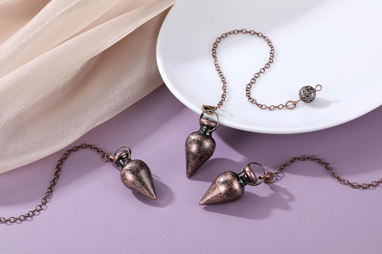 Top Plaza 3 Pcs Metal Pendulum for Divination Witch Dowsing Pendulum Wicca Healing Spiritual Answers Energy Balancing Pointed Cone Pendulum image number 1