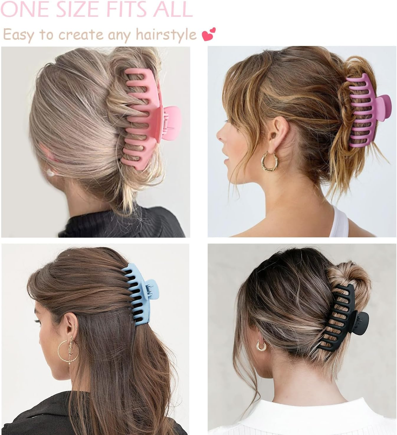 Large Hair Clips 12 Pieces Flower Hair Clips for Thick Hair Large Hair Clips Cute Hair Clips 3 Styles Hair Clips for Thin Hair Women (Pink, Purple, Blue, Black) image number 3