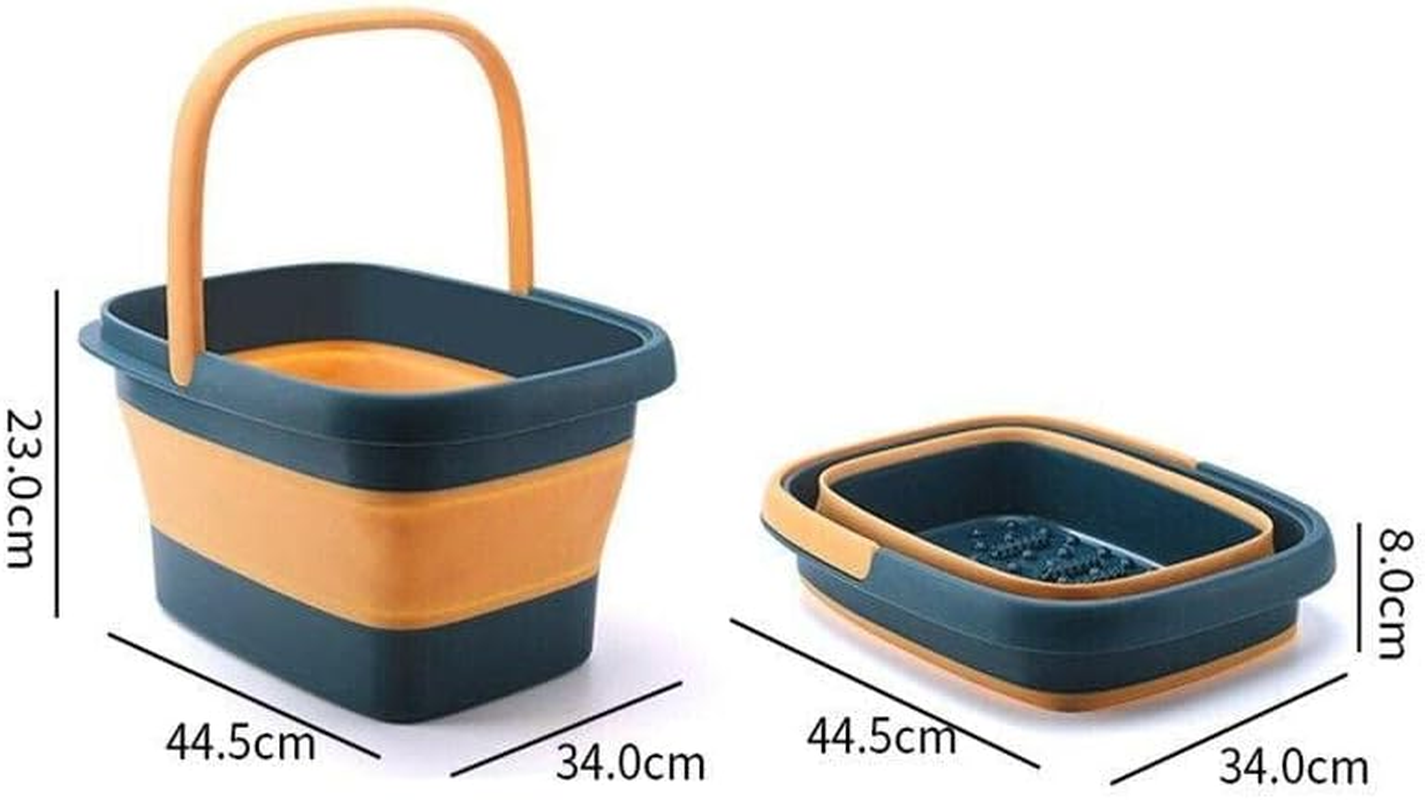 Foot Bath Collapsible Plastic Tub Folding Foot Spa Pedicure Bath Massage Tub Bucket Feet Basin, Durable PP+TPR Material, Available in Green, Blue, Pink - Blue image number 2
