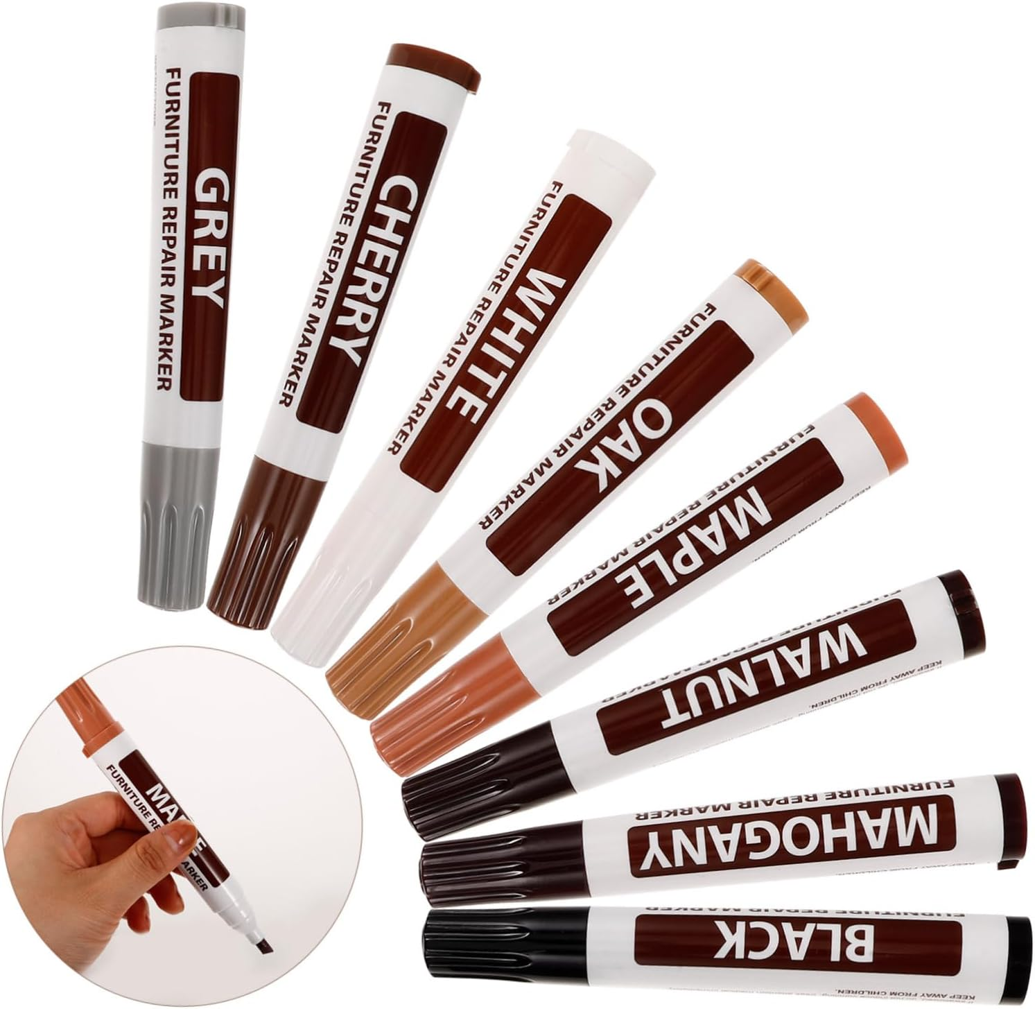 CANIGHT 8Pcs Furniture Scratch Repair Kit Hardwood Floor Touch-Up Pen Set for Wood Marker Pens image number 5