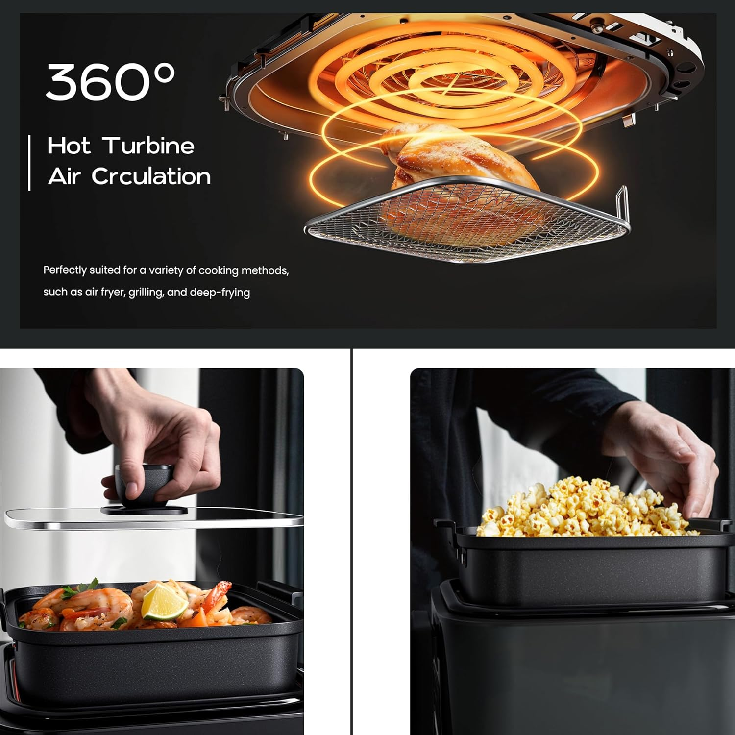 Advwin Multi-Function Air Fryer BBQ, Dual Zone Air Fryer & Top Grill, 7-In-1 Electric Cooker with Touch Screen, 4L Oil-Free Oven for Frying, Baking, Grilling, Roasting | Top Grill & Bottom Fryer image number 4