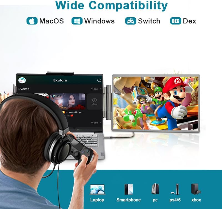 AILRINNI Laptop Screen Extender, 14" FHD 1080P IPS Portable Monitor for Laptops, Type-C/Hdmi/Usb-A Plug & Play Laptop Monitor Extender for 13&rdquo;-17&rdquo;, Compatible with Windows, Mac, Chrome image number 1