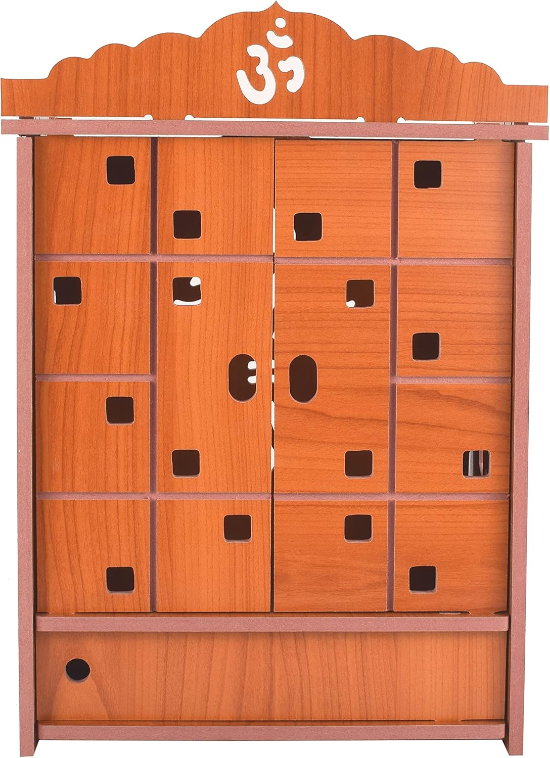 Praha Pooja Mandir for Home Wall Hanging MDF Wooden Temple with Door (Orange) image number 3