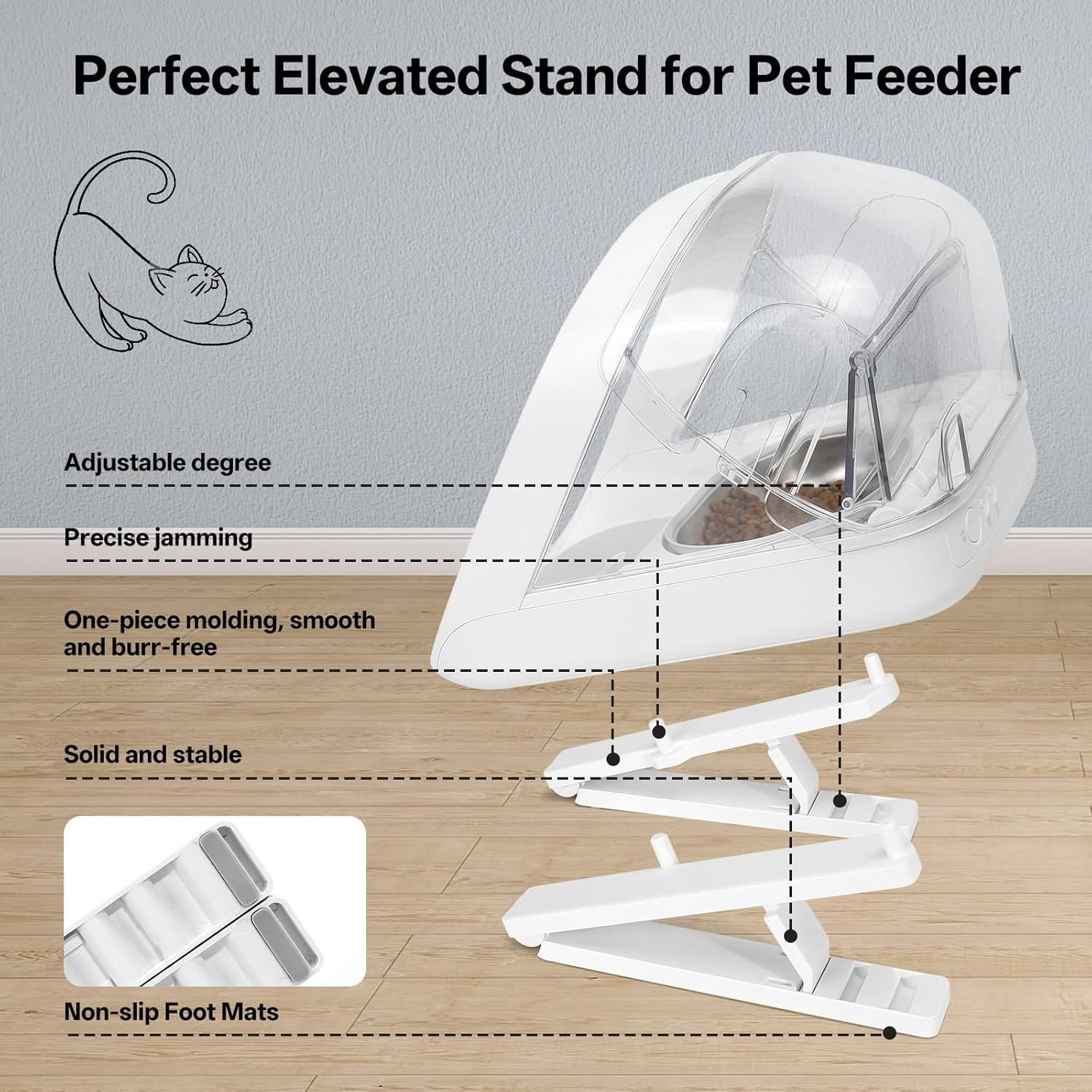 Feriva Adjustable Stand for Micro Chip Automatic Pet Feeder and Connect, Elevated Cat Feeder Stand, 0, 15, 20 Degree Adjustment, Raise the Cat Feeder, Easier for Pets to Reach Food image number 1