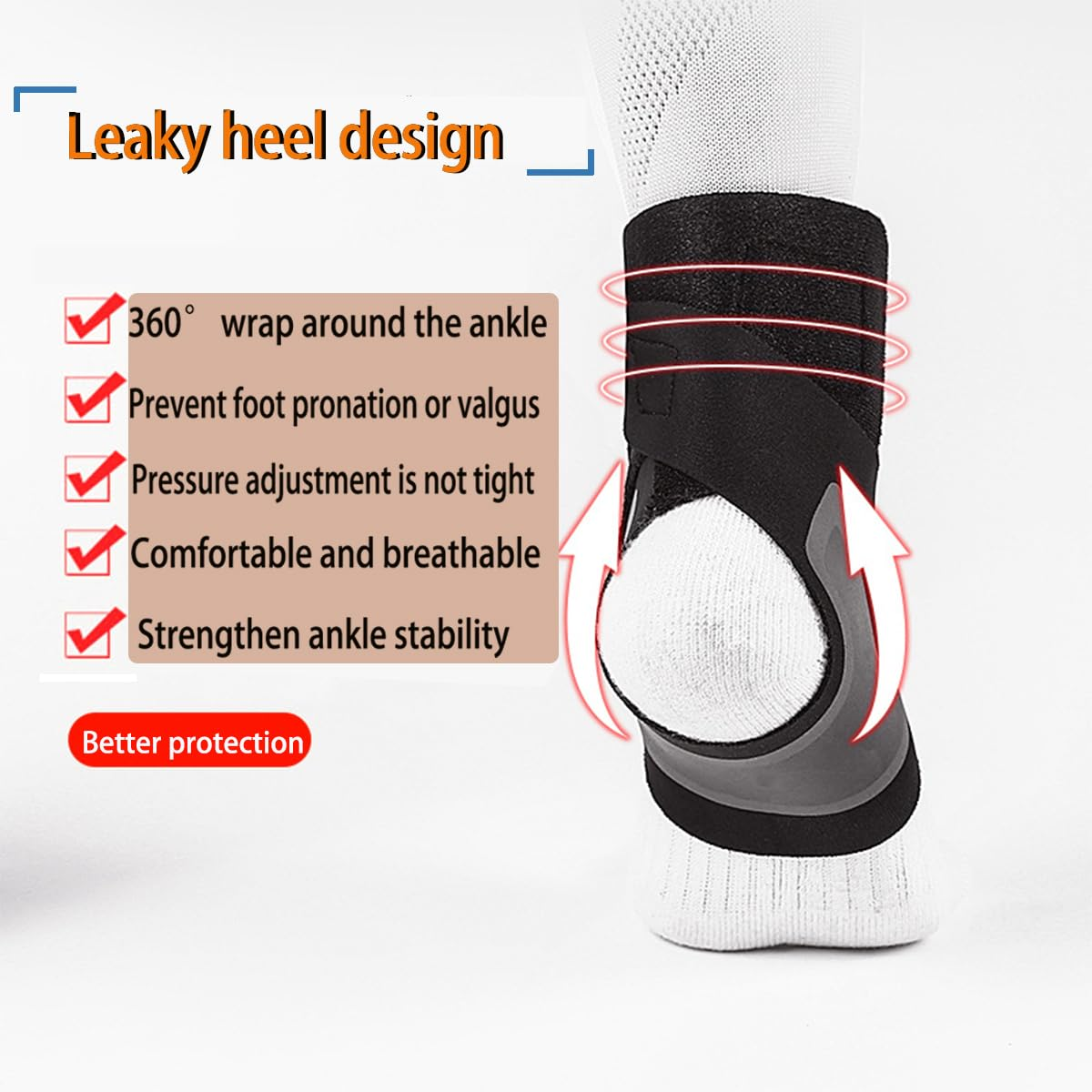 Ankle Support Brace， Open-Heel Ankle Brace with Adjustable Straps for Sports Protect, Plantar Fasciitis, Achilles Tendonitis, Ligament Damage, Injury Recovery，Male and Female, Distinguish Left and Right (Right, L) image number 4