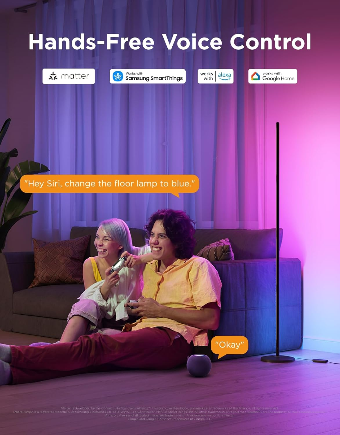 Govee RGBIC Floor Lamp, LED Corner Lamp Works with Alexa, Smart Modern Floor Lamp with Music Sync and 16 Million DIY Colors, Ambiance Color Changing Standing Lamp for Bedroom Living Room Gaming Room image number 2