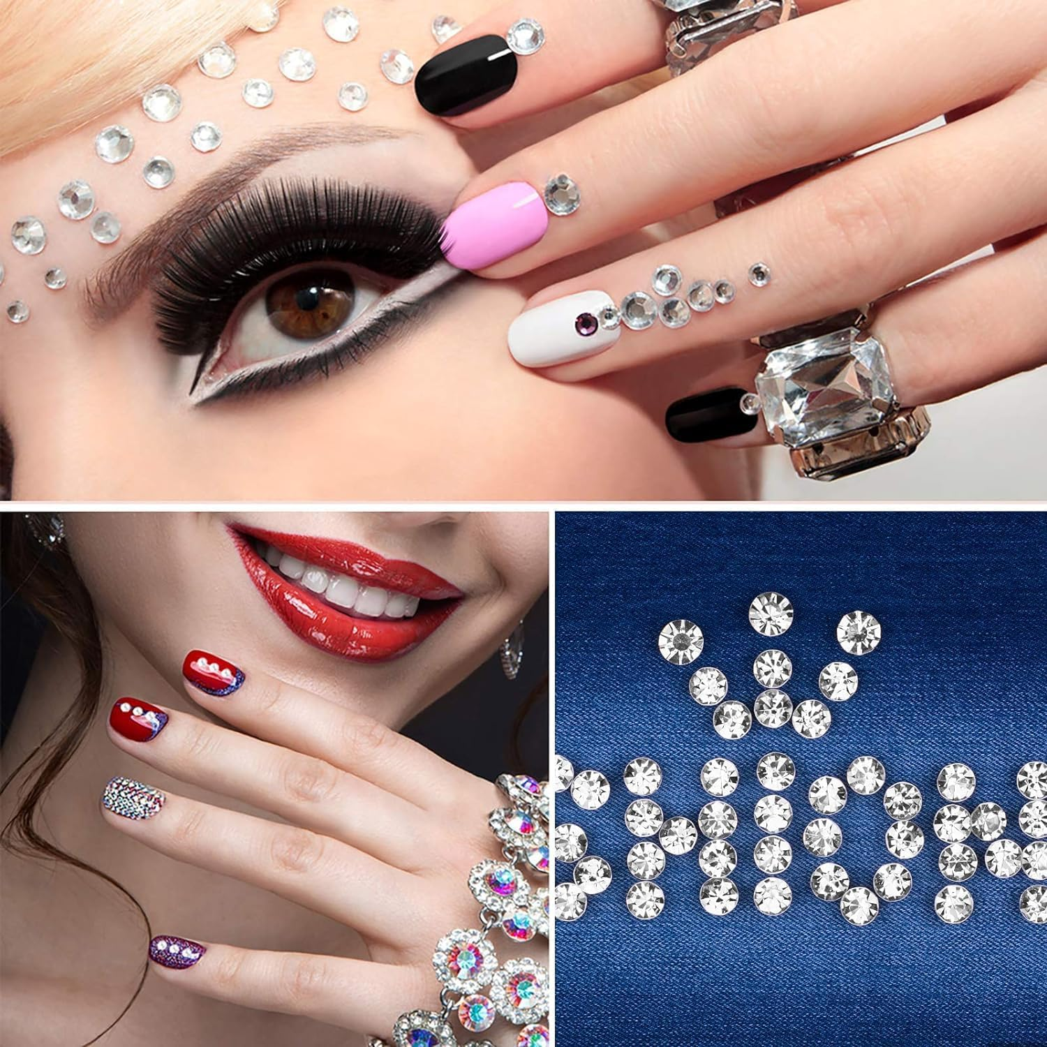 Eyes Face Body Temporary Tattoos, Glitter Rhinestones Face Gems Mermaid Body Stickers Crystals Face Jewels Tattoo Sticker Club-Wear Party Rave Festival Body Jewelry for Women and Girls(7 PCS) image number 2