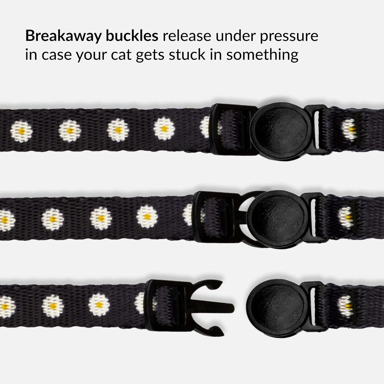 Collardirect Cat Collar with Bell Floral Pattern 2 Pack Set Flower Adjustable Safety Breakaway Collars for Cats Kitten (Black + Aqumarine) image number 2