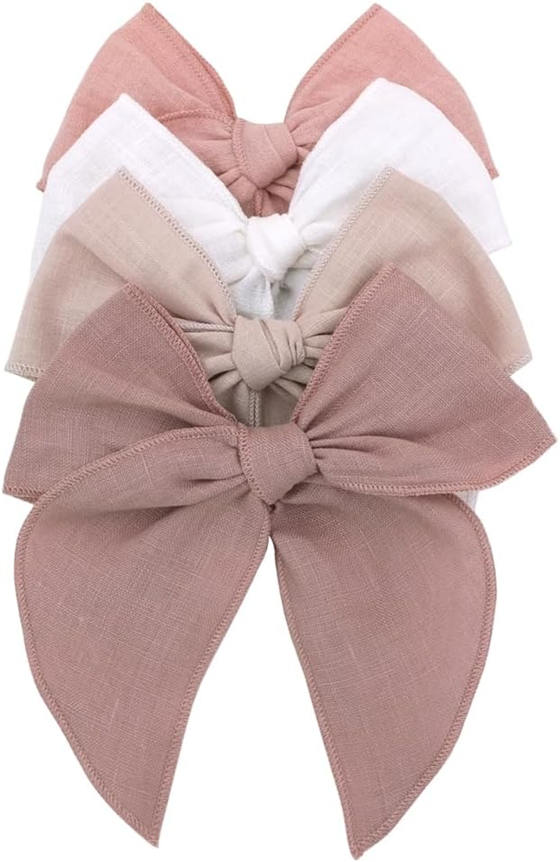 Pack of 4 Gorgeous Fable Bow Hair Clips for Girls Women Linen Hair Bow Alligator Clips Toddler Baby Mom Young Girl Hair Accessories (Antique Natural)