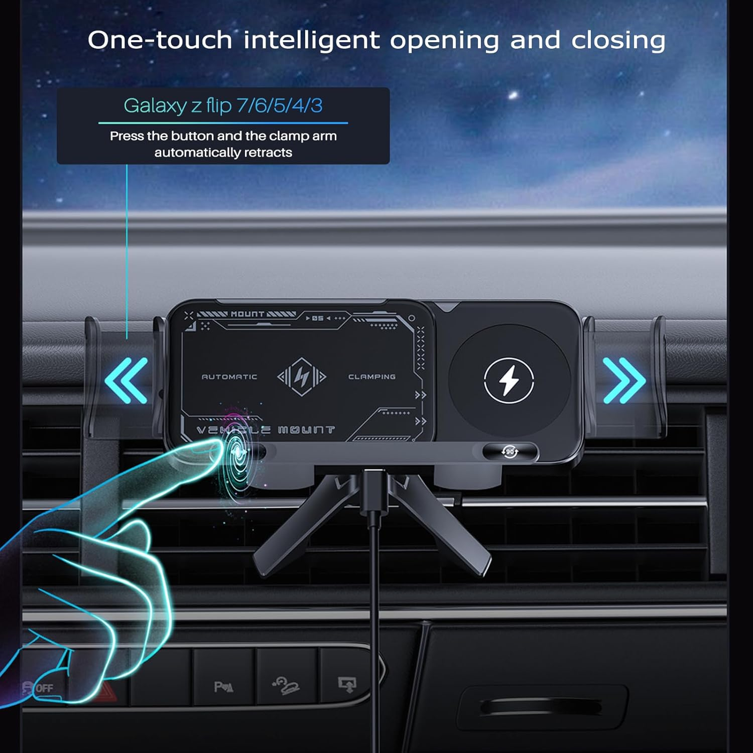 UOEPOWA Car Mount Charger, Quick Charging with Dual Coil, Smart Sensor Clamp, Stable Shock-Resistant Grip, 90 Degree Rotation for Car Vent Stable on Bumpy Roads or Highway Rides (Style 1) image number 1