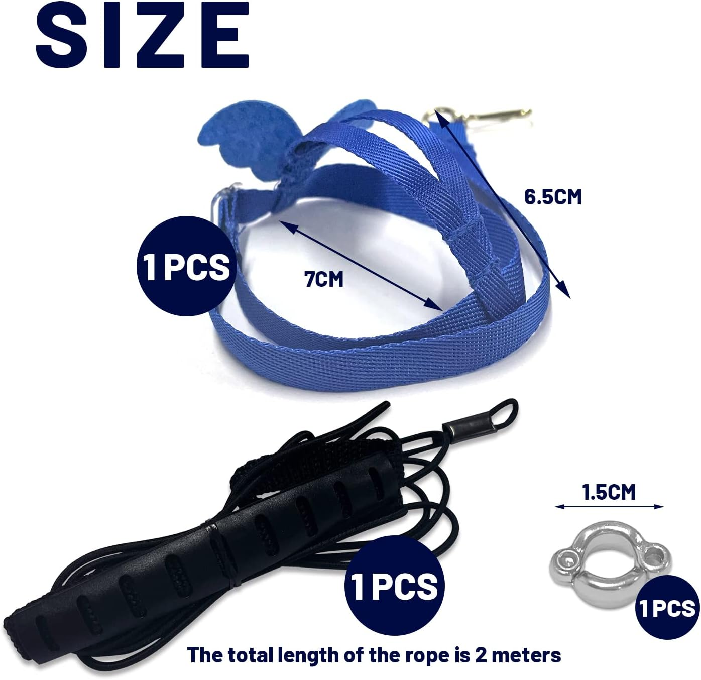 2 Metre Long Adjustable Parrot Training Rope, Bird Harness for Outdoor Activities, Elastic Strap Training Rope, with 1 Bird Foot Ring. image number 3