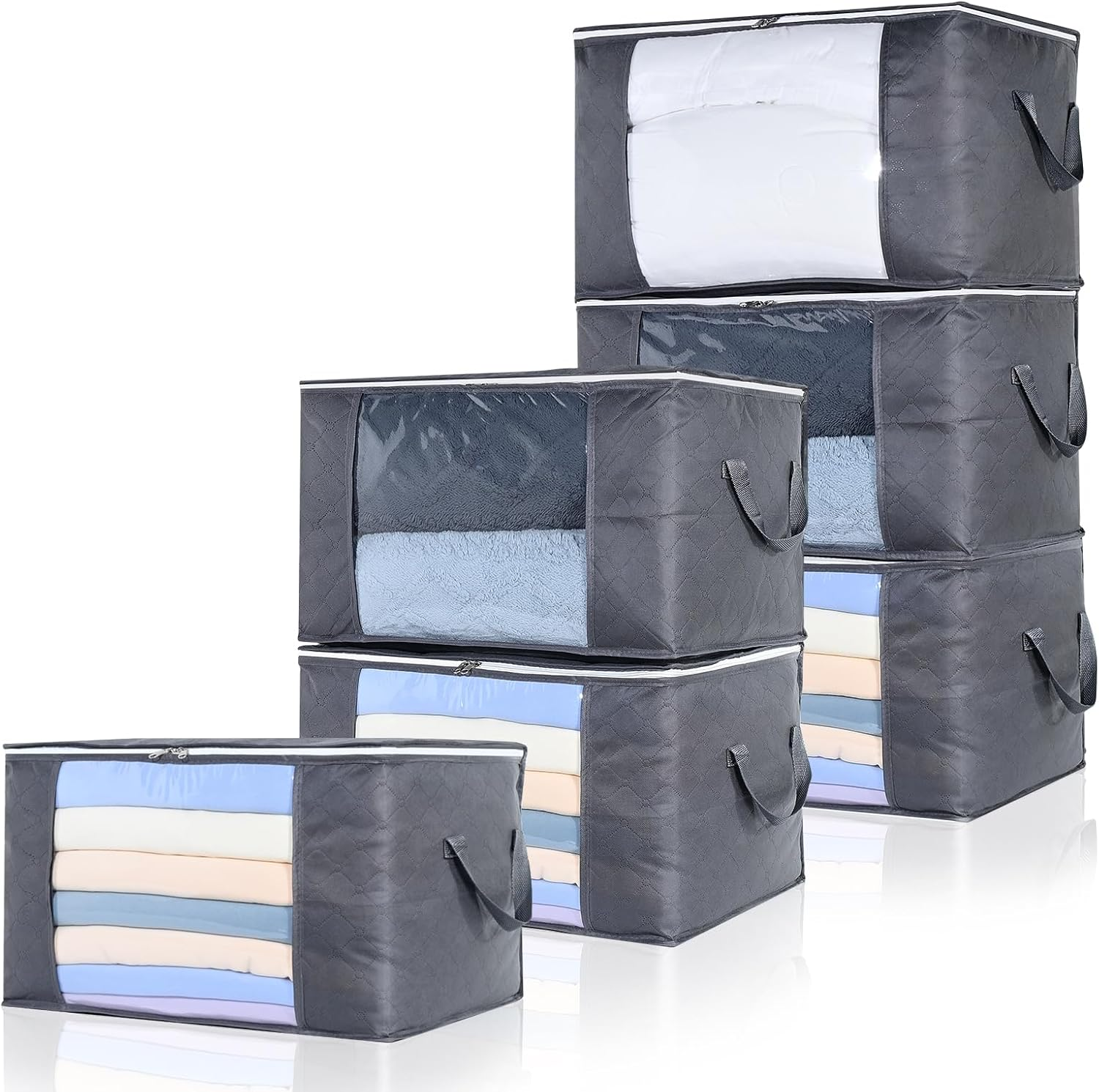 Otraki Storage Box with Lid, Pack of 6 Large Clothes Storage, Moving Boxes, Storage Boxes for Duvets, Blankets, Clothes, Underbed, Wardrobe image number 4