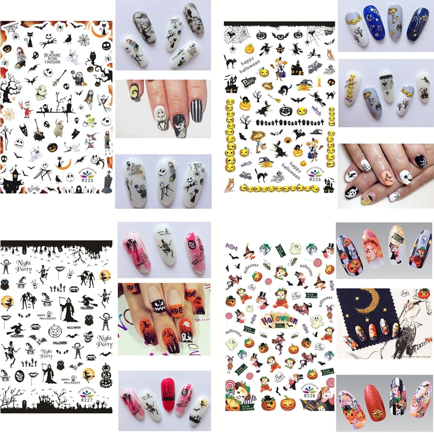 840 Pcs Halloween Nail Art Stickers, 12 Sheets Self-Adhesive DIY Nail Decorations for Halloween Party image number 6