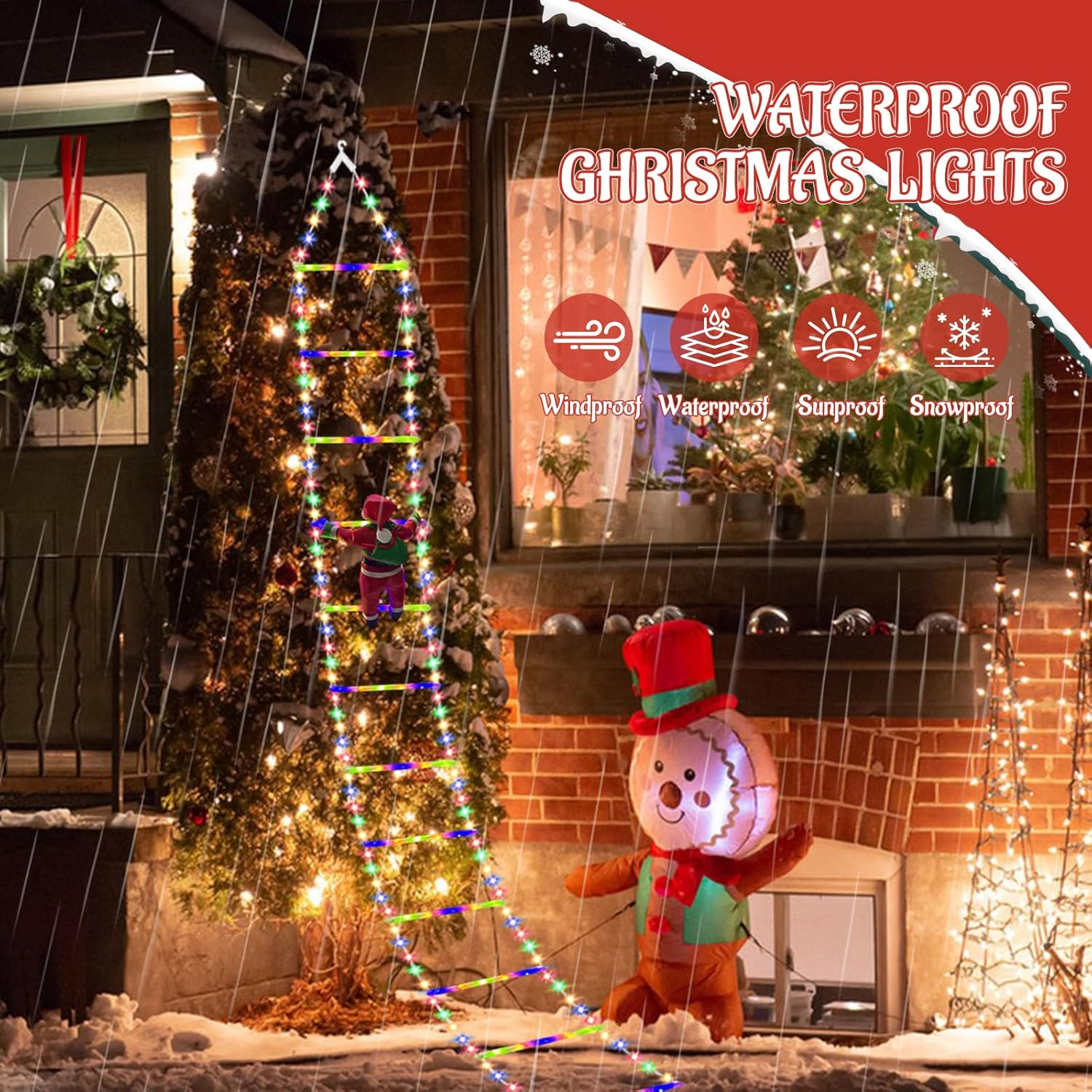 3M Christmas Santa Climbing Ladder Lights, Christmas LED Stairs Lights Decorations with 8 Modes for Home Staircases Christmas Trees Outdoor Indoor Xmas Decor image number 4