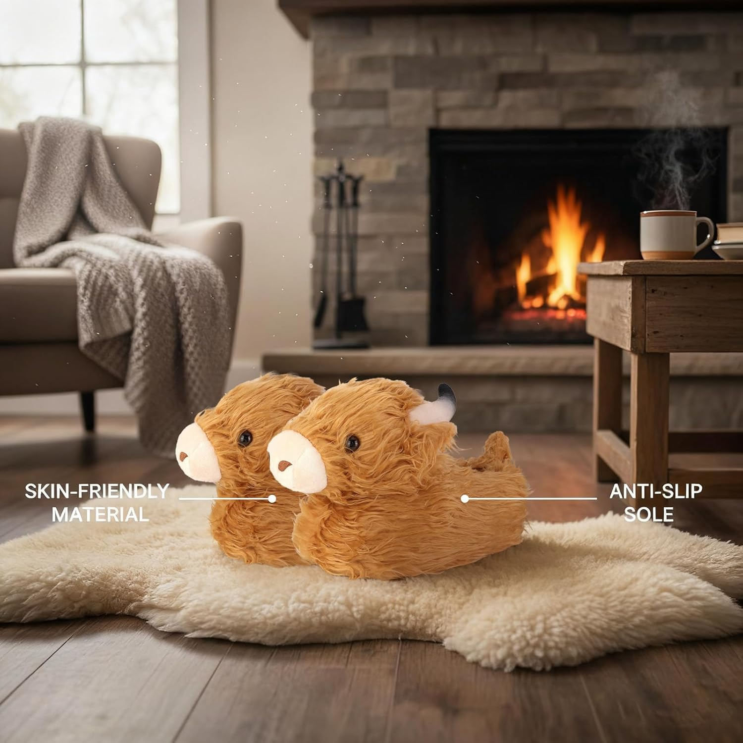 Zidoley Highland Cow Slippers - Cute and Cozy Animal Gifts for Women. Fuzzy Winter Indoor Slipper, Unisex UK Size 3-8. Soft Plush Fleece, Funny House Slipper for Warmth and Comfort image number 2