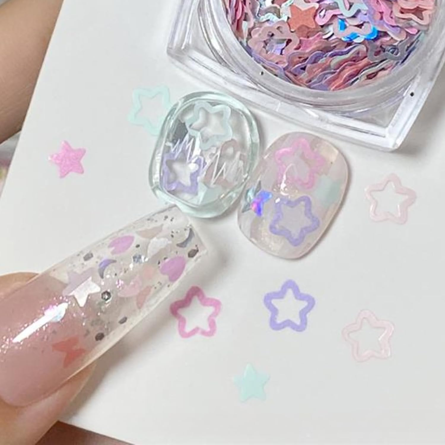 Nail Glitter 3D Laser Sequins Mixed Holographic Chunky Glitter Paillette Festival Rave Cosmetic Crafts Resin Accessories Tips Decor (Stars/ 6 Colors) image number 5