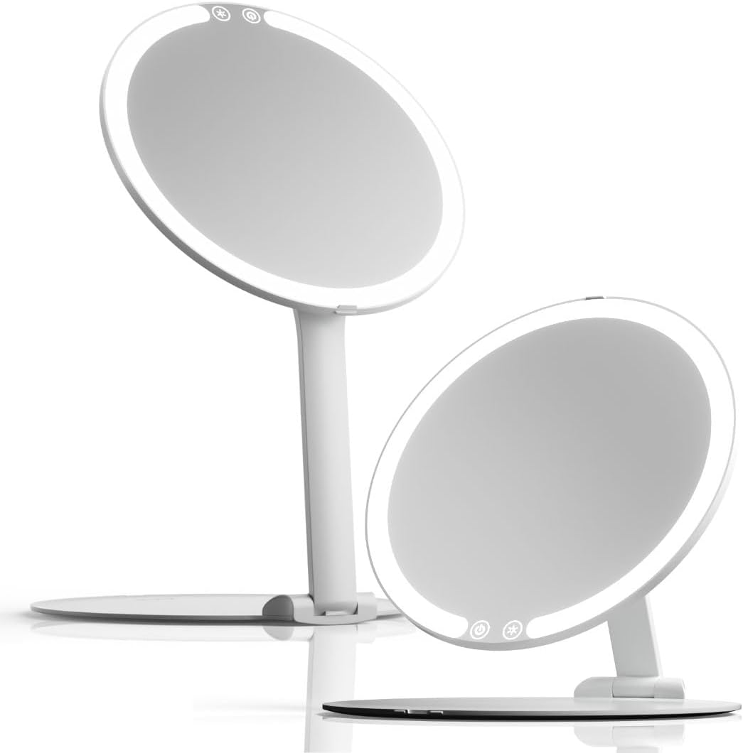 Fancii Rechargeable Travel Makeup Mirror with LED Light, 8" Foldable Stand, 3 Color Lighting Travel Mirror. Dimmable & Lightweight Portable Vanity Mirror, Beauty Travel Essential, Abigail (White) image number 6