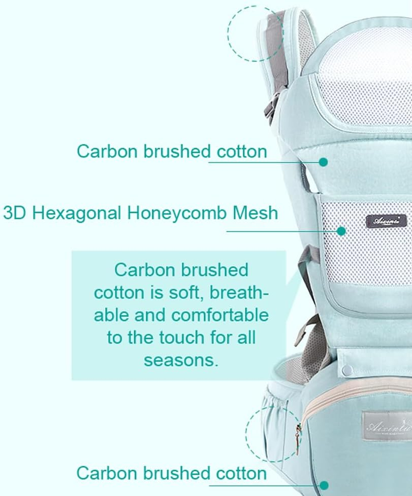 Zolyet Baby Carrier with Waist Stool/Hip Seat 15 Ways to Carry Fro & Back Carry Infa Holder Carrier for Newborns to Toddlers All Seasons Use Blue