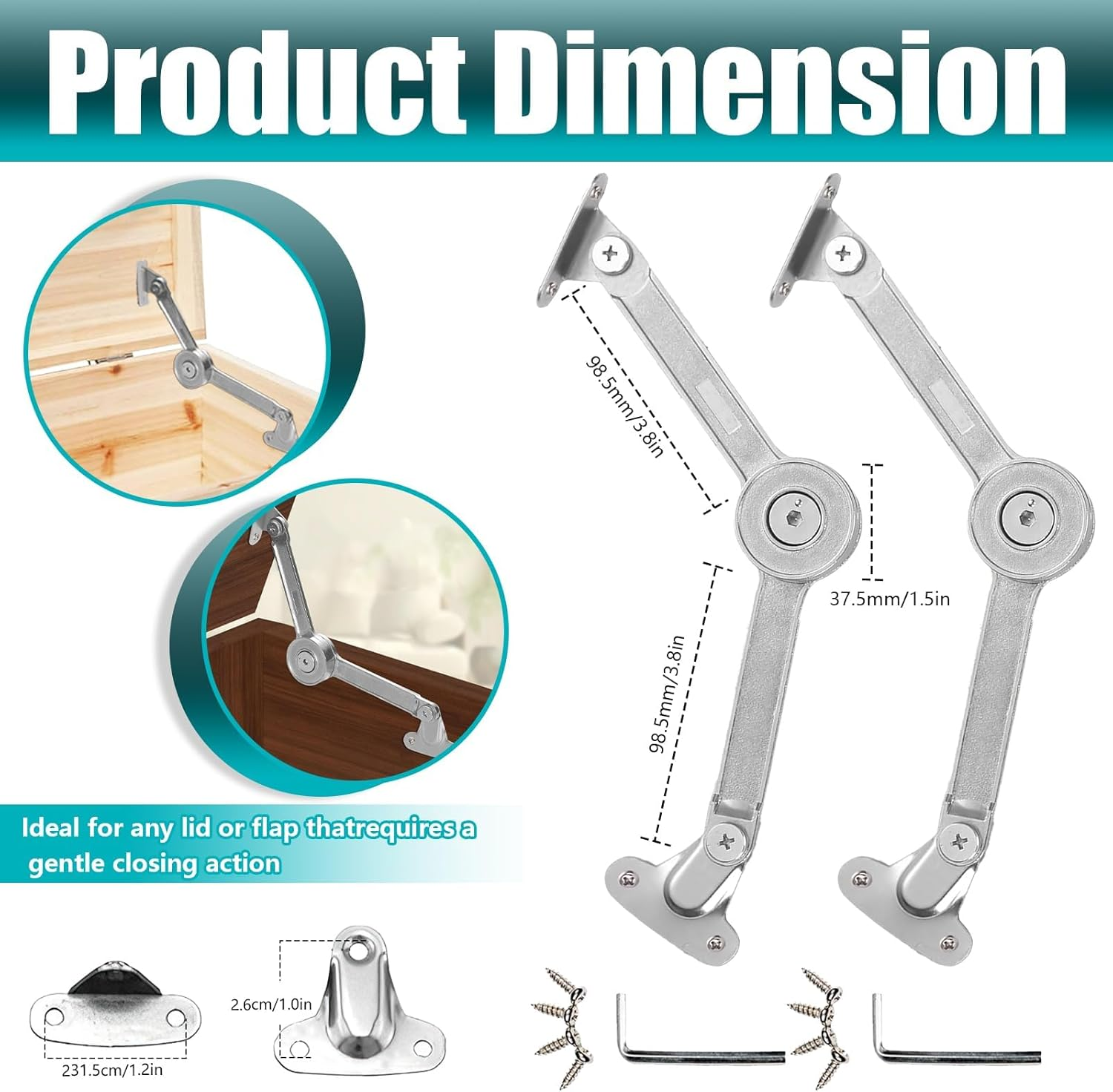 Soft Close Hinges, 2 Pack Adjustable Lid Support Hinge, Toy Box Hinges Soft Close for Closet, Cabinet, Wardrobe or Toy Box
