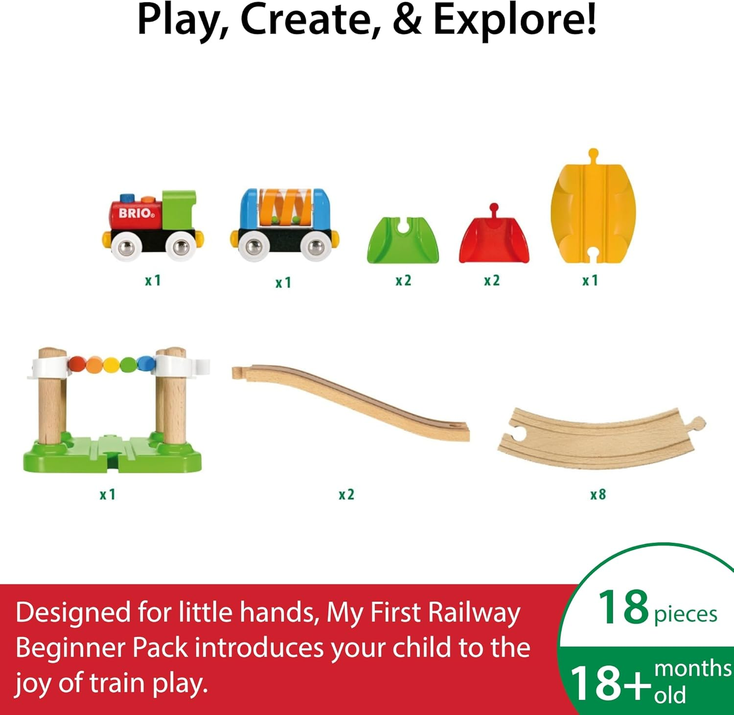BRIO 33727 My First Railway Beginner Pack &ndash; 18-Piece Wooden Train Set for Toddlers, Starter Track & Engine Set, Early Learning & Role Play Toy, Age 3 Years+ image number 2