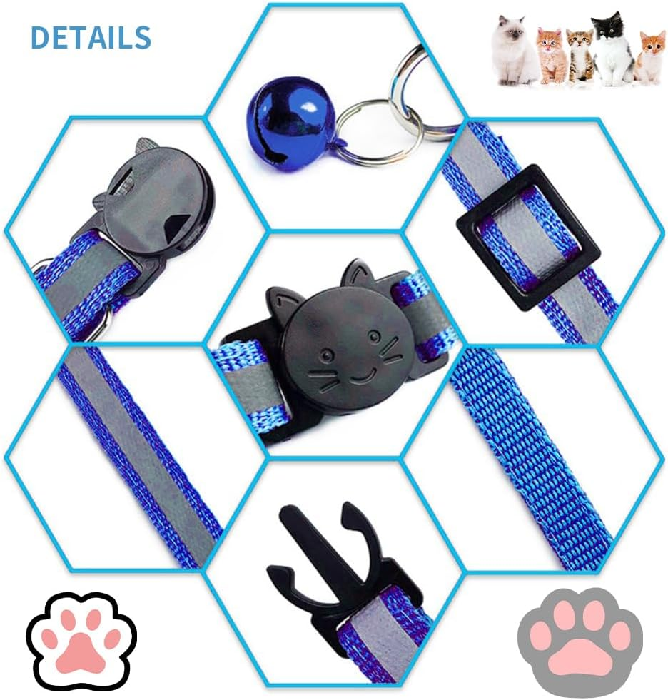 Reflective Cat Collar, Adjustable, Address Capsule, Pack of 3 Cat Collar, Reflective Cat Collar with Safety Clasp and Bell, Address Tag for Dogs Cats, Cat Collar image number 6