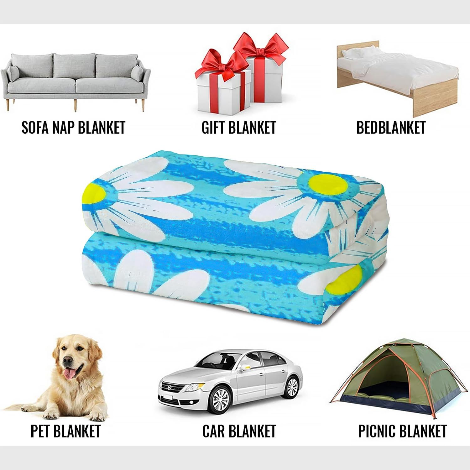 YISUMEI Cuddly Blanket with Daisy Pattern, Super Soft Fleece, Throw Blanket for Bed Linen, Couch, Sofa, Bedroom, Living Room, Decoration Blanket, 125 X 150 Cm