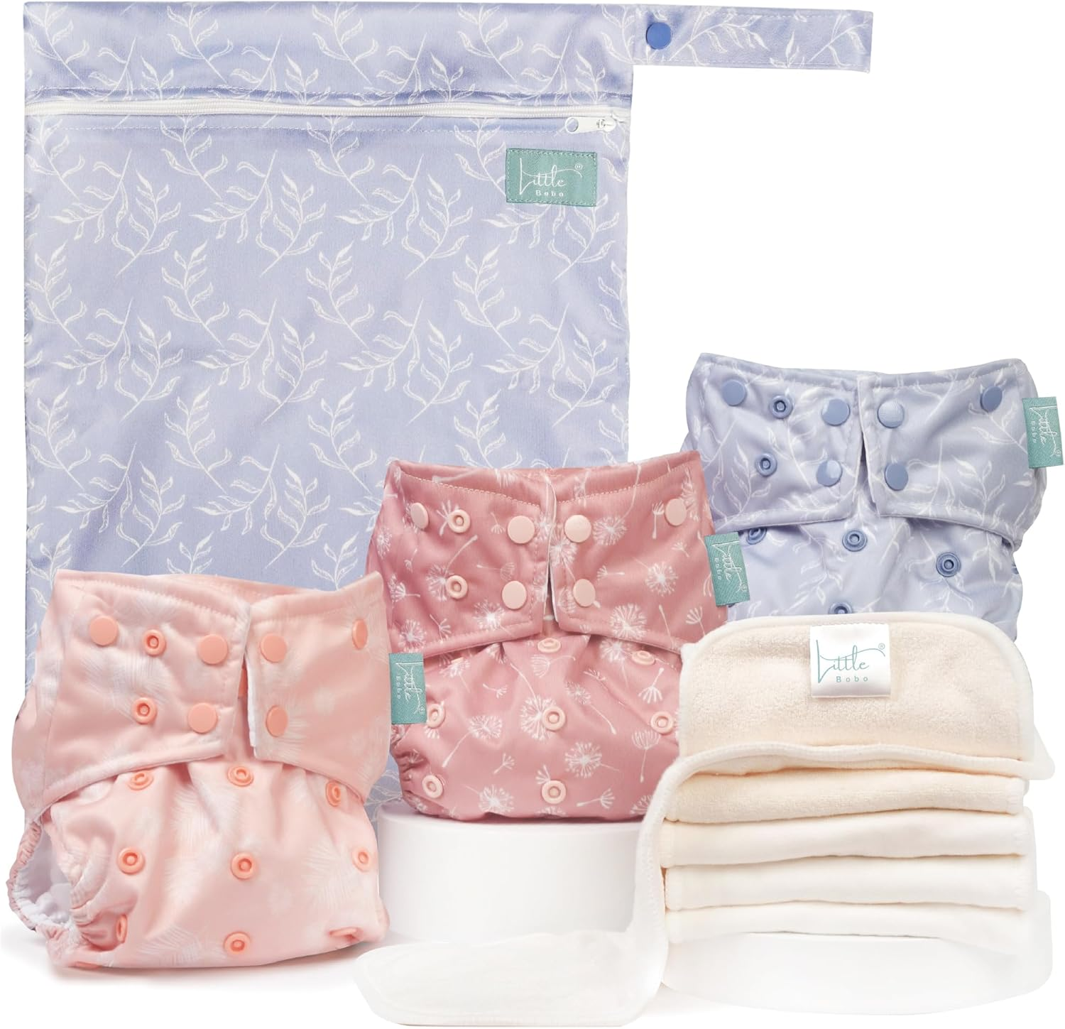 Little Bobo 3-Pack Cloth Nappy and Swim Diaper Set | Reusable, Ultra-Absorbent, Leak-Proof | Includes 6 Inserts + Wet Bag | Adjustable Fit for 3&ndash;15Kg Newborns, Babies and Toddlers | Eco-Friendly and Gift-Ready (Moon 3 Pack)