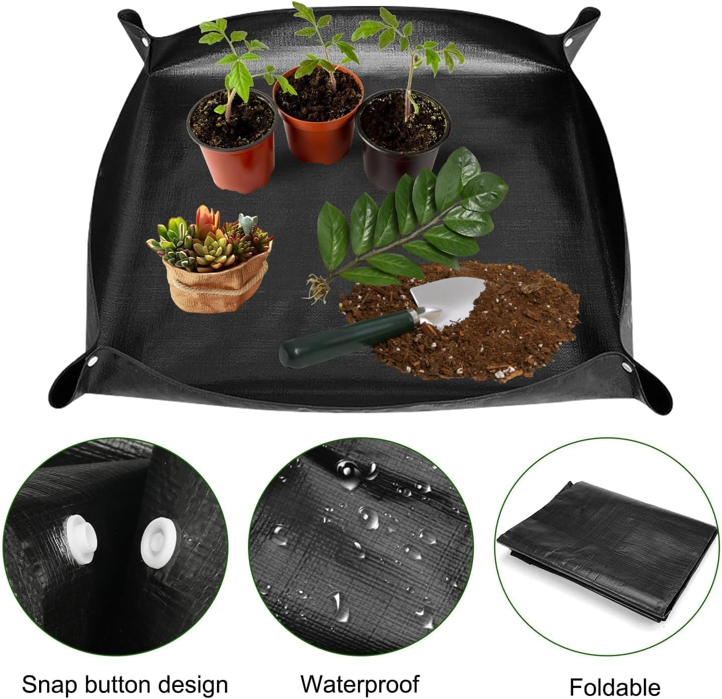 Plant Repotting Mat, 1Pc Waterproof Plants Transplanting Pot Tarp, Black Indoor Succulent Potting Mat,Waterproof Transplanting Pads Indoor Succulent Potting Pad,Plant Repotting Square Pad image number 1