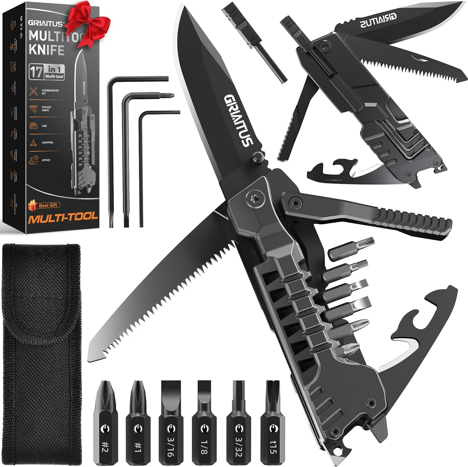 Gifts for Men Camping Accessories Multitool Gadgets for Men 17In1 Fire Start Sticks Saw Screwdrivers Bottle Opener Whistle and More Perfect for Camping Outdoor Survival image number 4