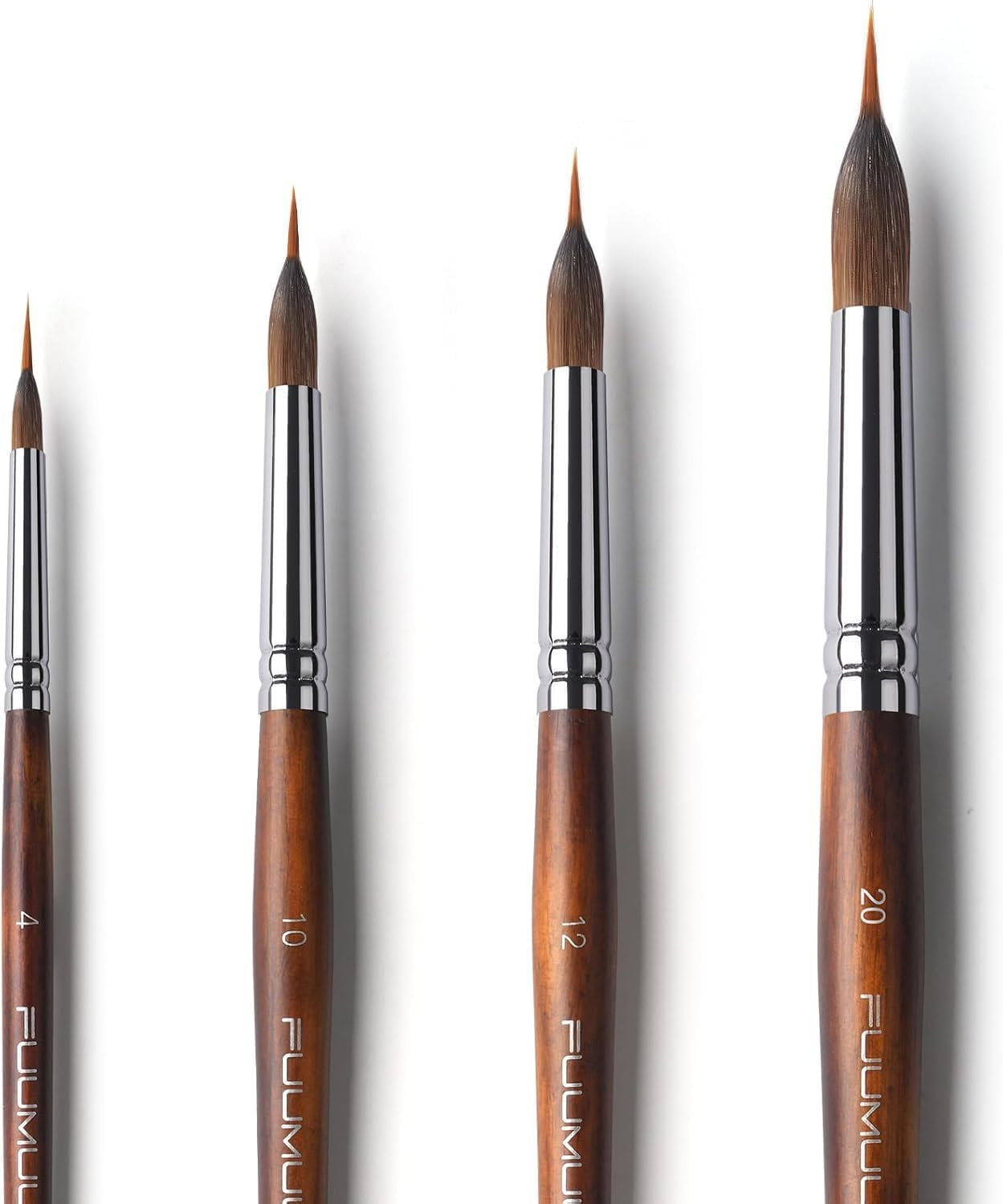 Watercolor Brushes Professional - 4 Pcs Extended Needle Point Brushes Synthetic Extra Long Pinhead Brushes with Kolinsky Sable Body for Fine Detailing - Watercolor Acrylic Gouache Inks Painting