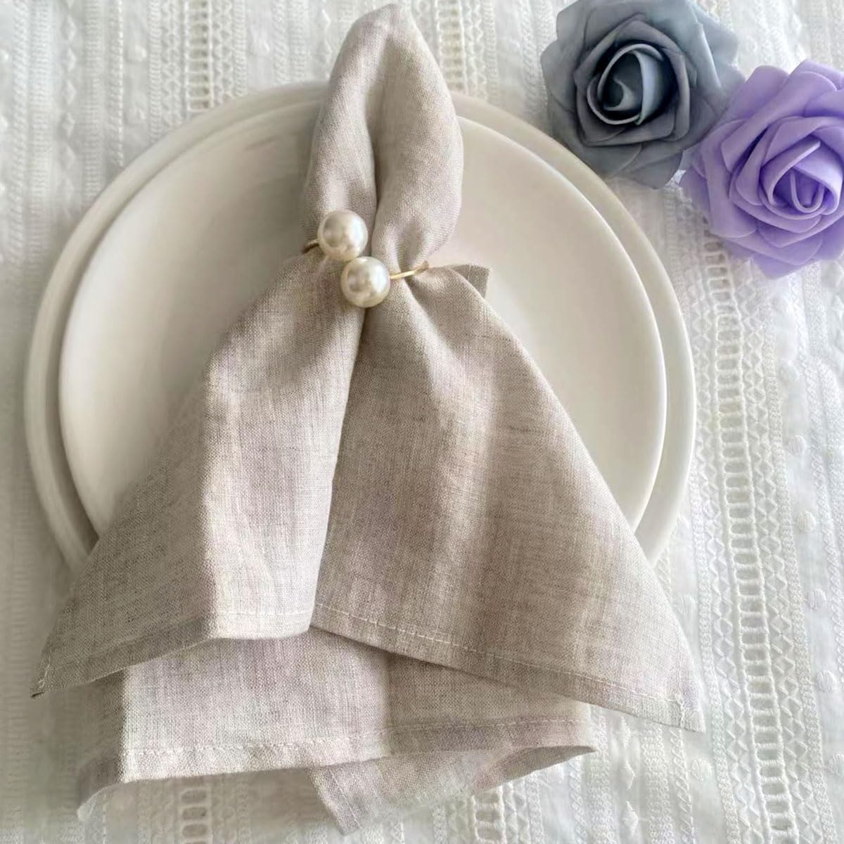 Plobeca Home Linen Napkins Set of 4, 100% Linen Cloth Napkins Washable Solid Color Napkins 20X20 Inch for Family Dinner, Thanksgiving image number 6