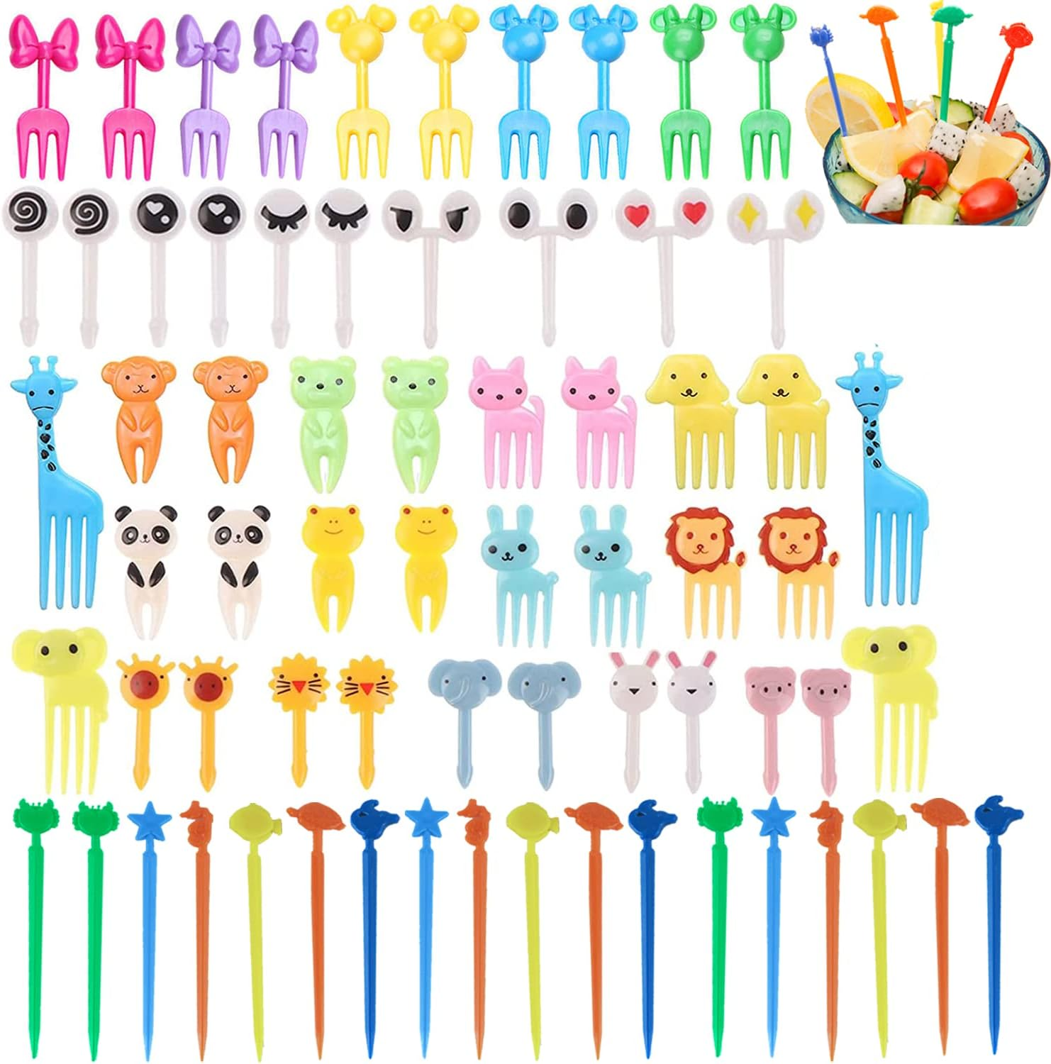 Mini Cartoon Fruit Forks, 68 Pcs Cartoon Animal Fruit Pick Food Picks, Little Fruit Food Picks, Lunch Bento Box Picks Cartoon Toothpick Mini Cupcake Fork Picks Cake Picks Food Toothpick image number 2