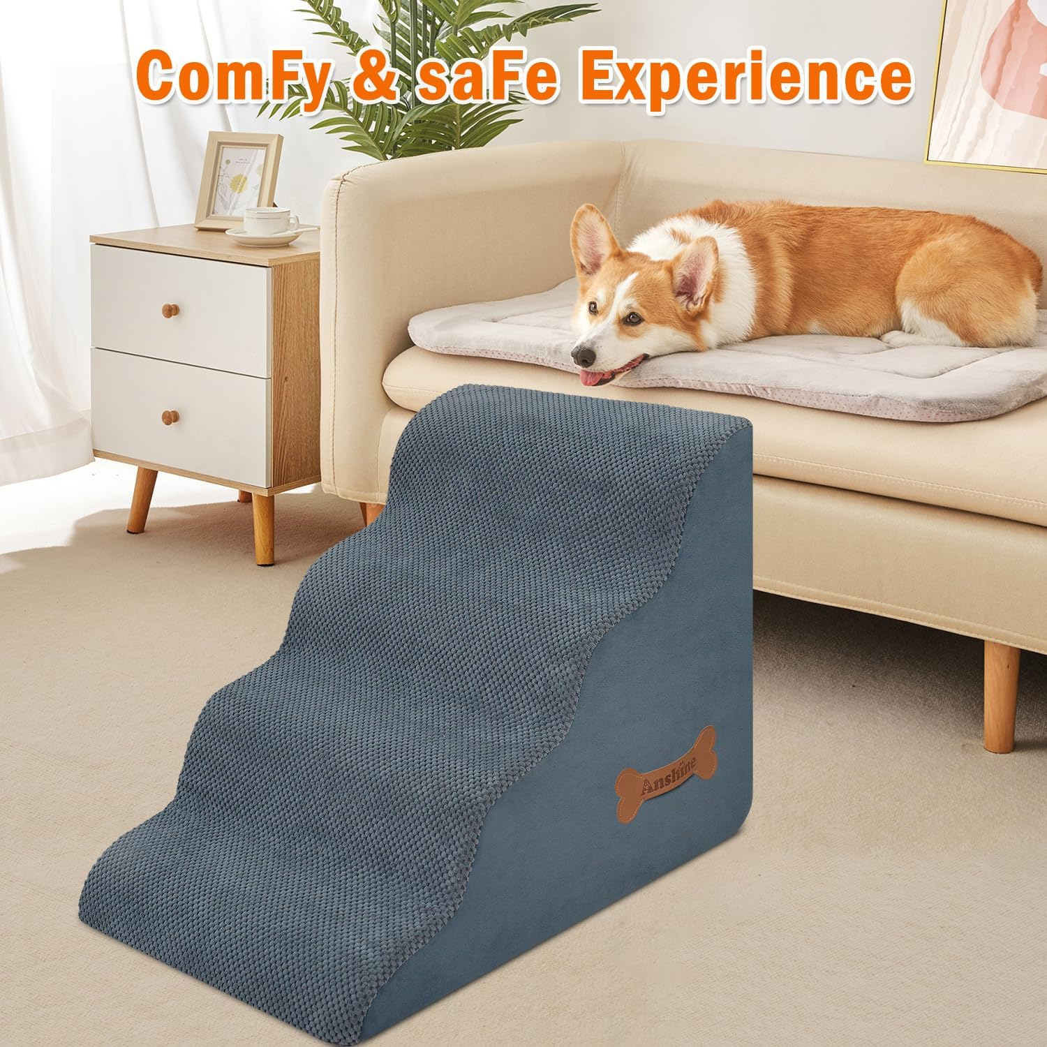 Anshine Dog Stairs and Ramp, 4 Tiers Non-Slip Pet Ramp for Small & Large Dogs, Dog Stairs for High Beds & Outdoor Steps Portable Pet Ramp for Safe Access image number 2