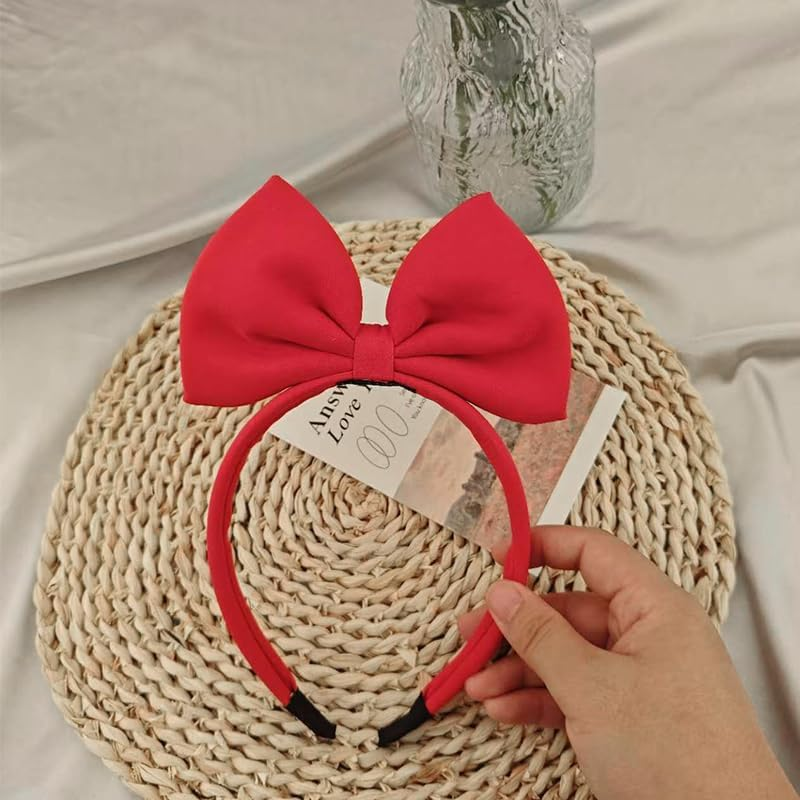 Halloween Christmas Red Bow Headband Bownot Headband Bownot Head Bands Hair Hoop Vintage Red Bow Hairbands for Thick Thin Hair Bow Accessories for Girls Womens Halloween Cosplay Costume image number 2