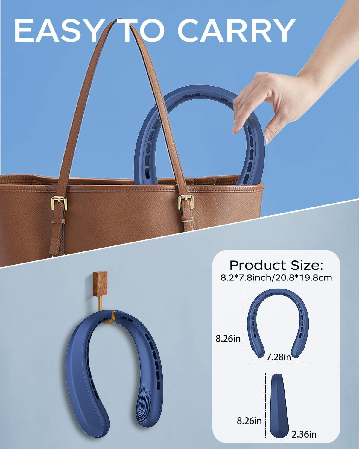 Neck Fan, Portable Fan around Neck, 4000Mah Battery Operated Wearable Personal Fan with USB Rechargeable, 3 Wind Speed, Fast Cooling, Ultra Quiet, Bladeless,Headphone Design for Travel, Men Women image number 2