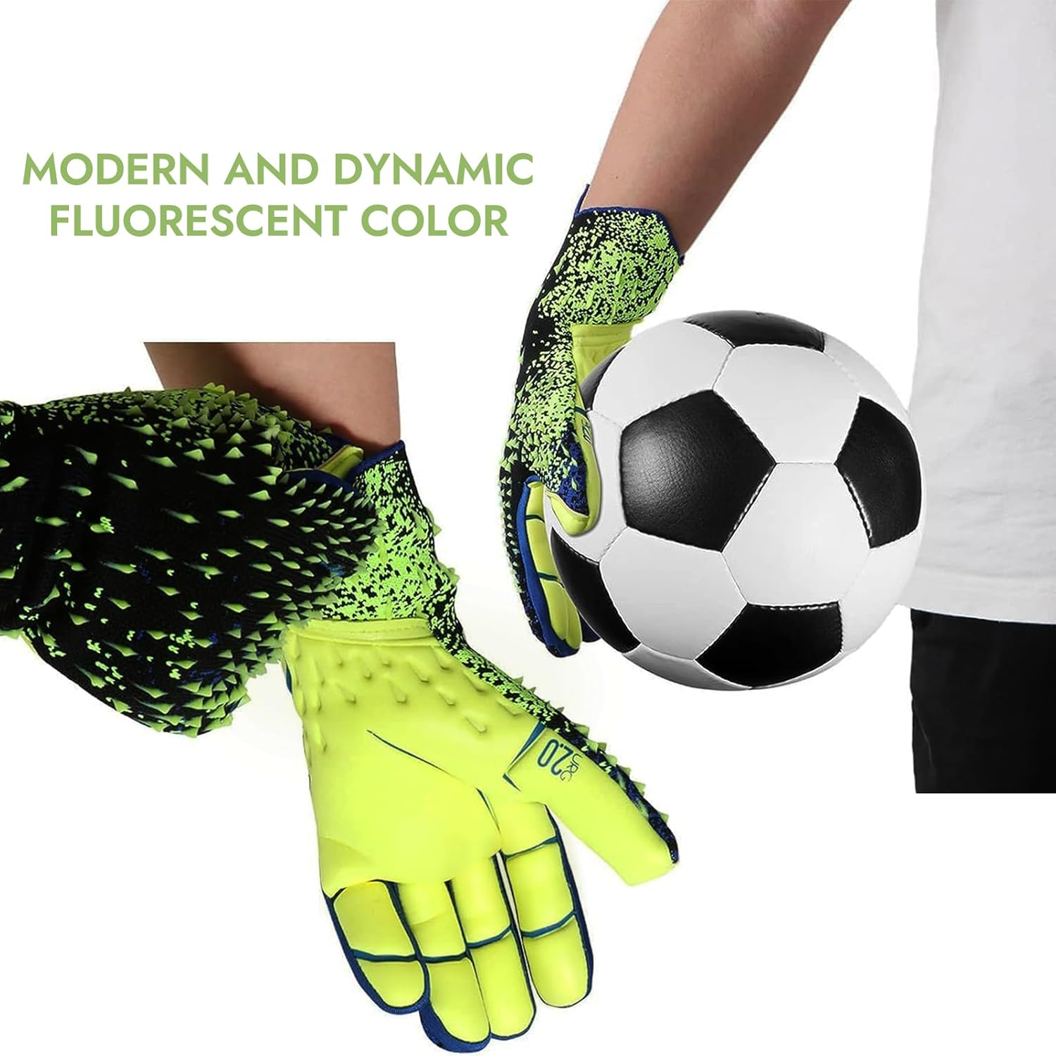 Zezelife Football Goalkeeper Gloves, Soccer Goalie Gloves Kids Boys Children Youth Adults, Gloves anti Slip, Full Finger Breathable Mesh Self Adjustable Wrist Sports Soccer Gloves Green image number 3