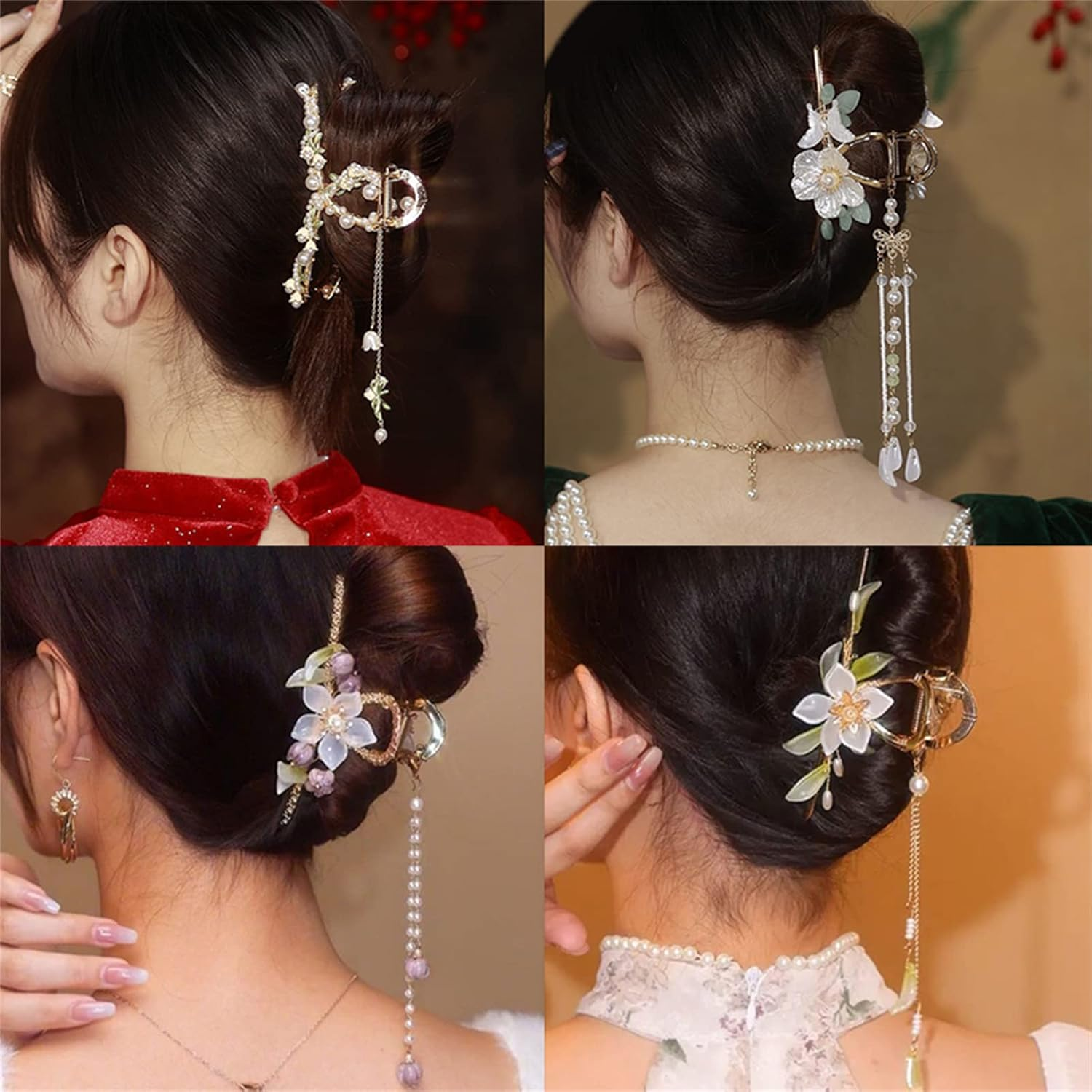 Claw Clips for Women Thick Hair, Hair Accessories, Female Temperament Clip Hair Ornament,White Camellia image number 2