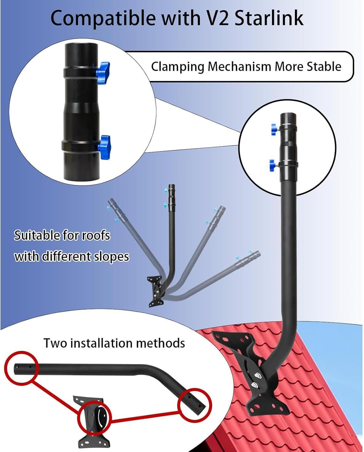 Starlink Mounting Kit, Adjustable Starlink Long Wall Mount, Stainless Steel Starlink Roof Mount Pole Mount with Adapter for V2 Starlink image number 1