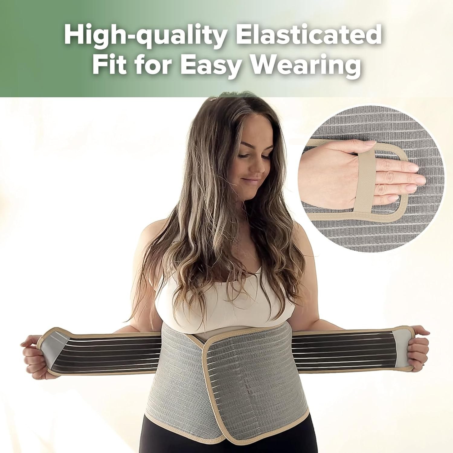 Haakaa Postpartum Belly Band, Postpartum Belly Wrap Back Support, Natural Delivery & C Section Recovery Band Waist Shaper, M Almond image number 5