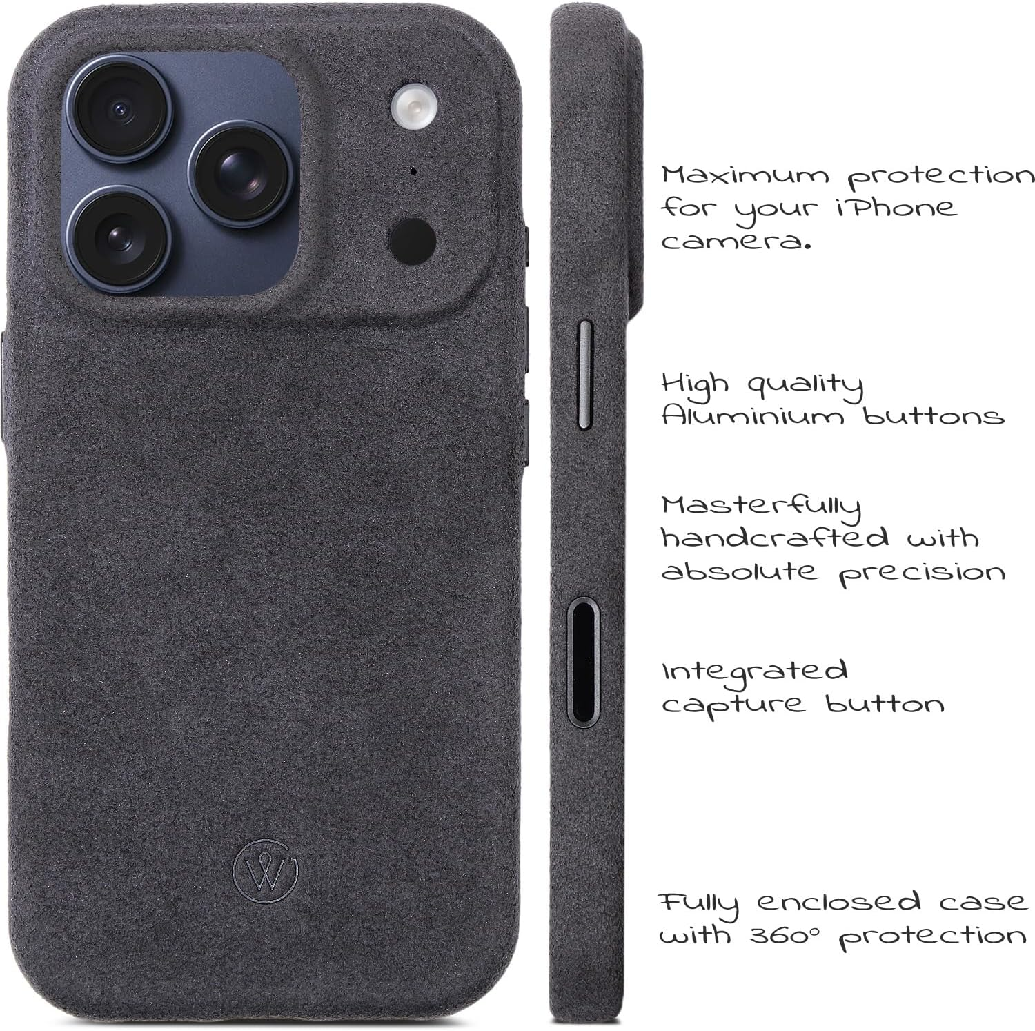 Good Wilhelm Alcantara Case for Iphone 17 Pro - Handmade Premium Case Made from Original Italian Alcantara, 360&deg; Protection, Magnetic Charging (Charcoal Grey, Iphone 17 Pro) image number 1