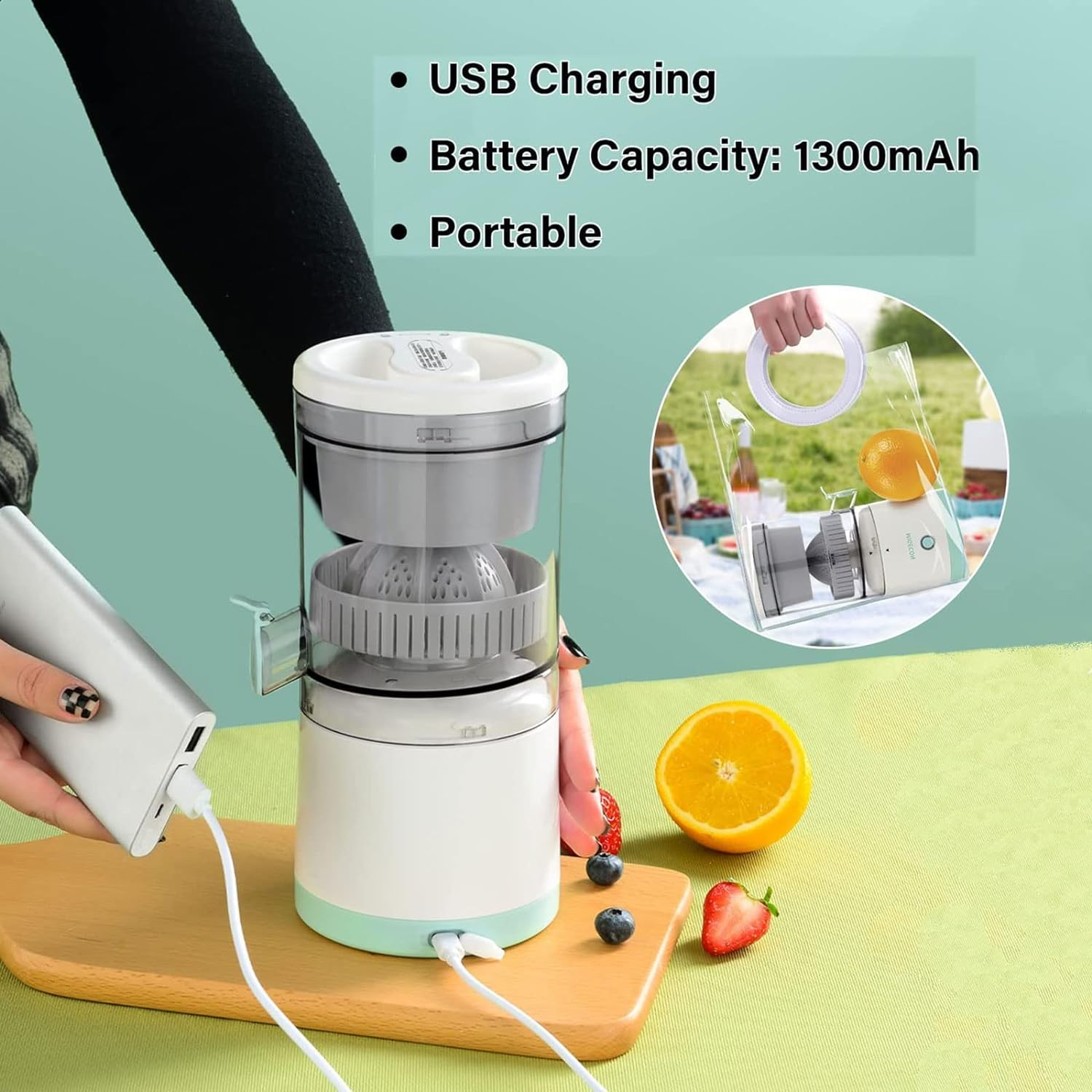 Citrus Juicer,Fruit Press,Hands-Free Portable USB Charging Powerful Fruit Squeezer Suitable for Citrus Fruits Apple and Pear